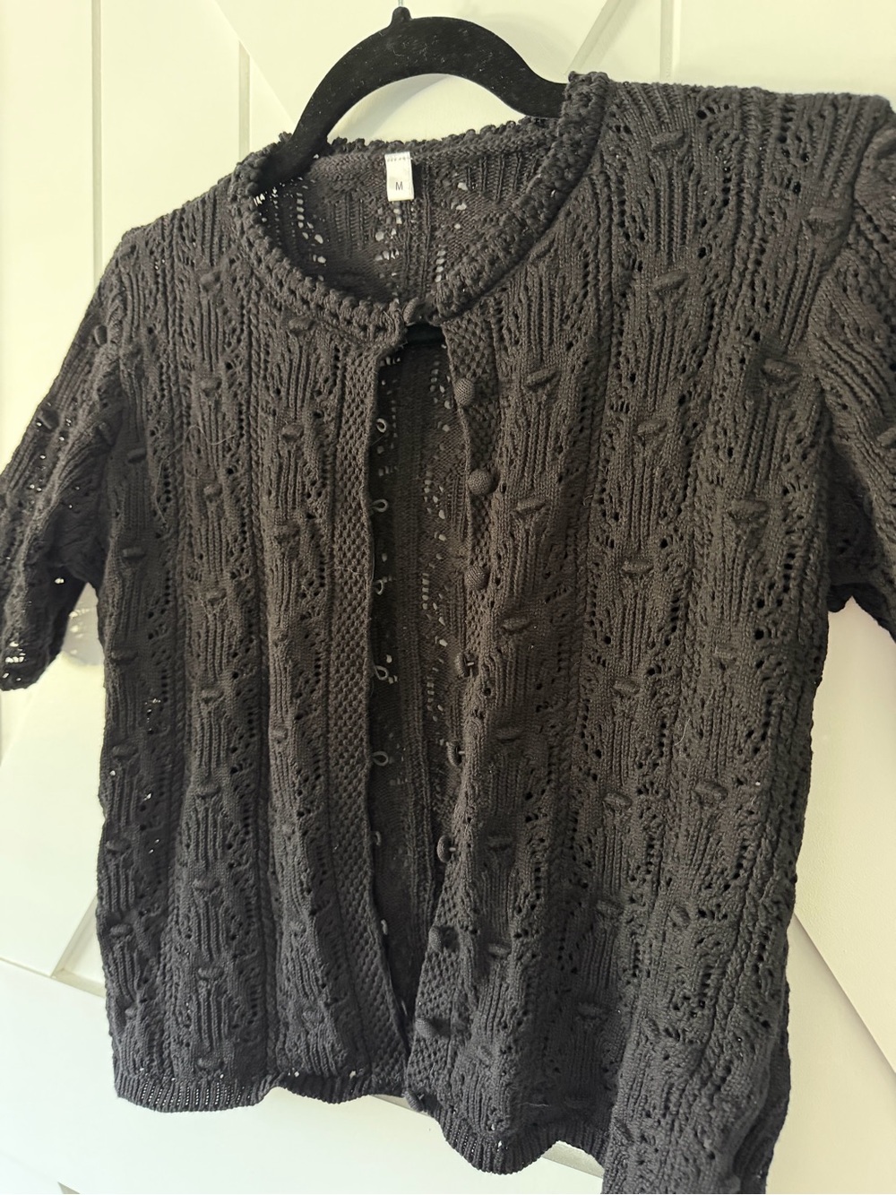 Black Short-Sleeve Knit Cardigan - Women